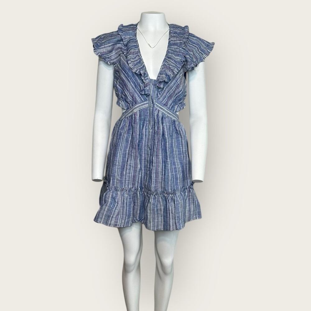 NWOT | Parker | Striped Cut-Out Ruffle Dress | Blue | Small
